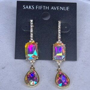 Saks Fifth Avenue AB Crystal Dangle Geometric Statement Earrings 2.25in